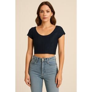 Abercrombie & Fitch Women Embroidery Floral Lace Cropped Blouse Top Blue Size S